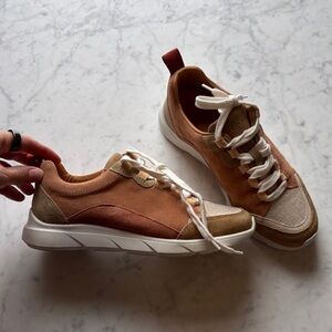 Sezane Sama Two-Tone Tan and Cream Sneakers 6.5